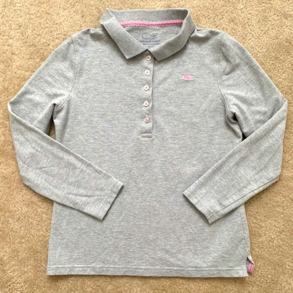 Vineyard Vines Gray Long-Sleeves Girls Polo Shirt Size L